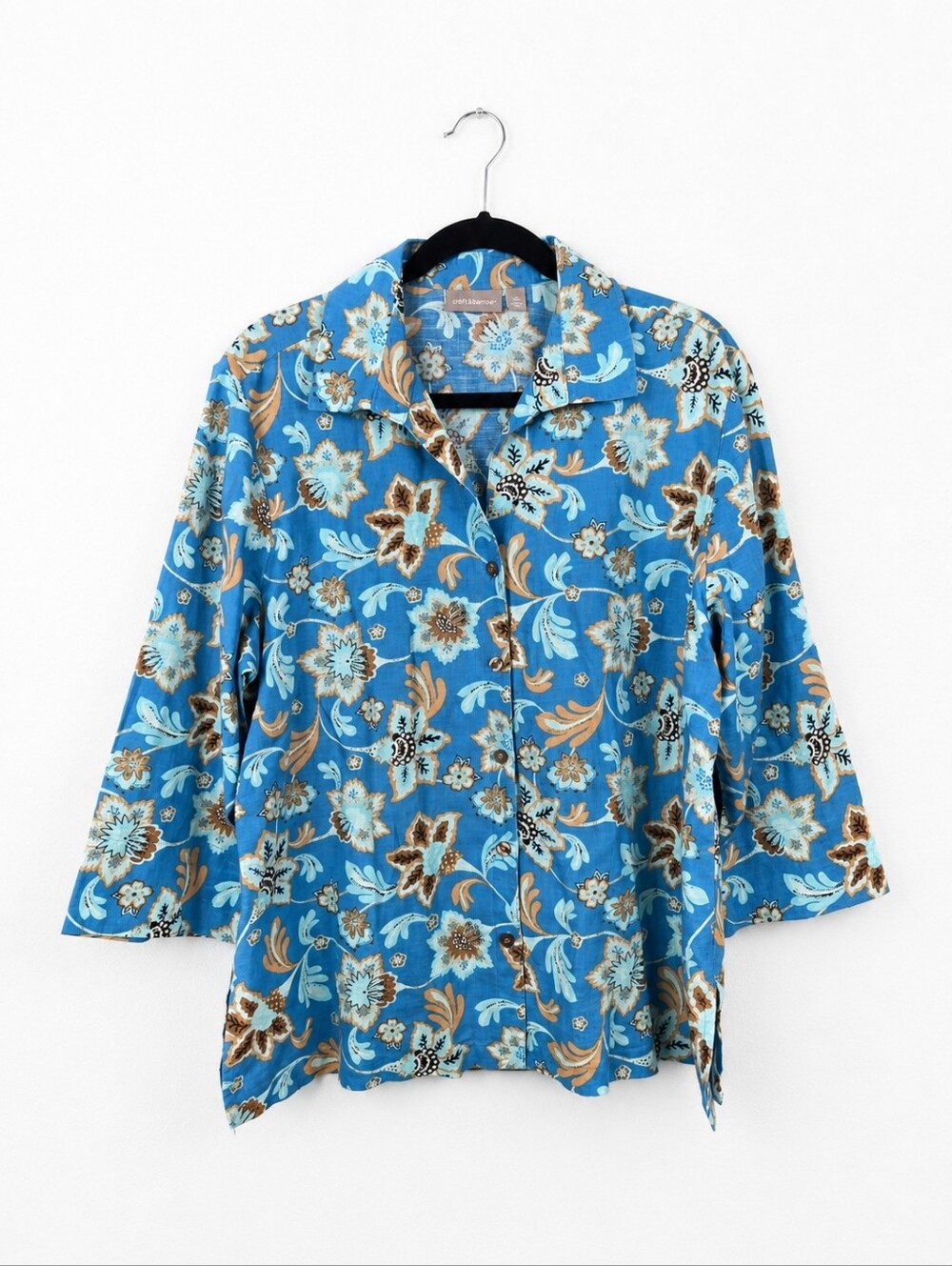 Croft & Barrow Linen Cotton Floral Button Front Shirt XL Coastal Cottagecore